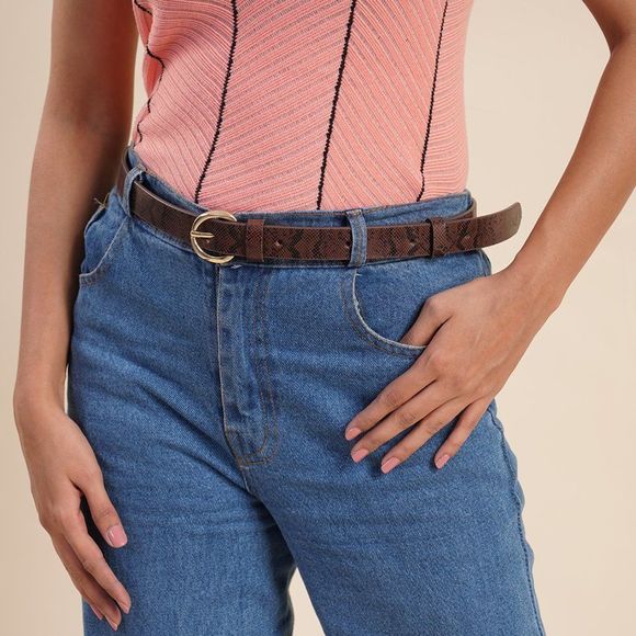 Genuine Leather Snake Foil Print Belt  Dark Brown S/M - Picture 2 of 5